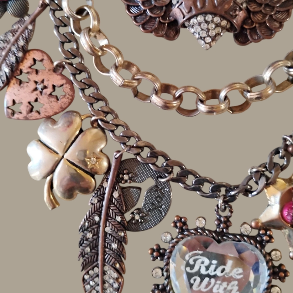 Vintage Betsey Johnson Lady Luck Multi Charm Layered Necklace - Picture 2 of 4